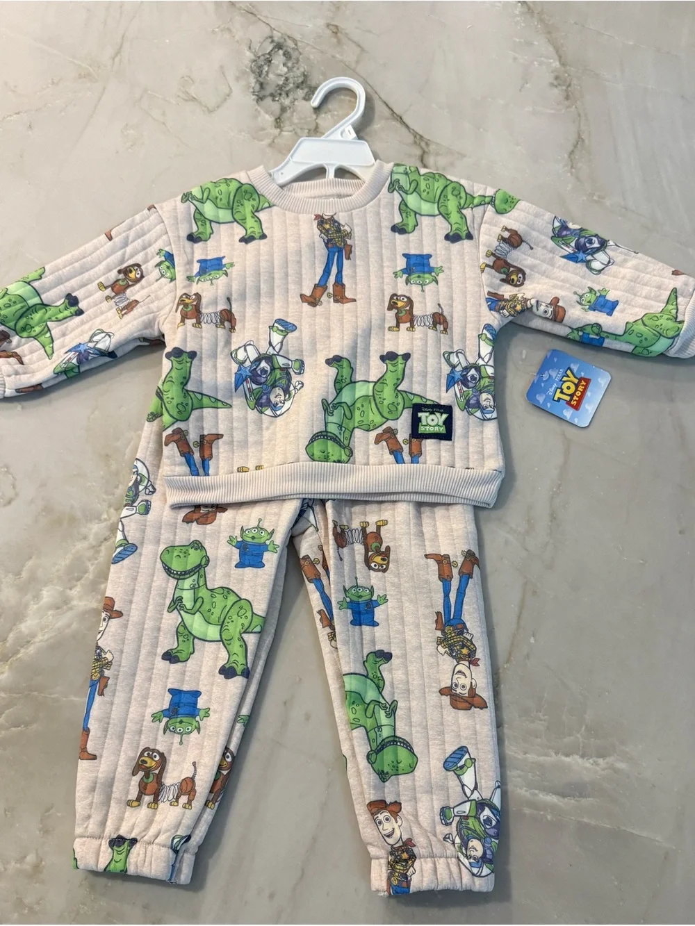 Disney Toy Story Beige and Green Quilted Kids Pajama Set